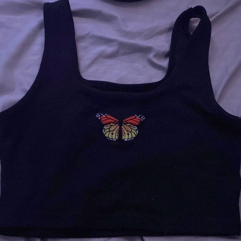 Black butterfly crop top